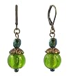 Earrings - E315 - Murano and Fire Polished Glass and Antique Gold Tone Beads - Round ~ Lime Green