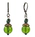 Earrings - E315 - Murano and Fire Polished Glass and Antique Gold Tone Beads - Round ~ Lime Green