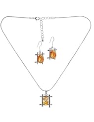 Natural Citrine Stone Earrings & Necklace Set