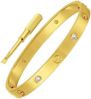 Stainless Steel Inspired CZ Crystal Screw Driver Bangle Bracelet