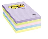 Post-it® Notes, Original Pad, 4 Inches x 6 Inches, Lined, Assorted Pastel Colors, Five Pads per Pack