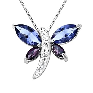 Carnevale Sterling Silver Dragonfly Made with Swarovski Elements Pendant Necklace