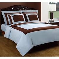 Luxury 3-PC Blue with Chocolate 300 Thread Count Twin Size Duvet Cover Set 100 % Egyptian Cotton comforter cover set with matching pillow shams By sheetsnthings