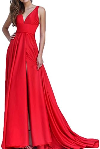 BONBETE Deep V Neck Side Slit Long Red Sexy Evening Dresses 2016