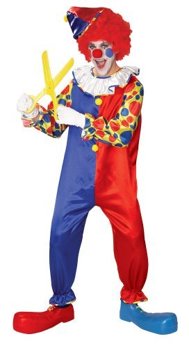Red & Blue Adult Clown Costume Outfit Suit Hat Joker
