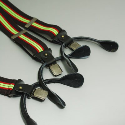 Immediately Classic Men's Green Red Black striped Suspenders for work Y-Back genuine Leather SP1024