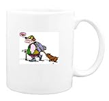 Mug with sausage, backpack, stealing, hiker, dog by SHOPZEUS.COM