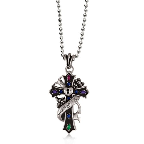 Ed Hardy fleur de lis and heart cross necklace