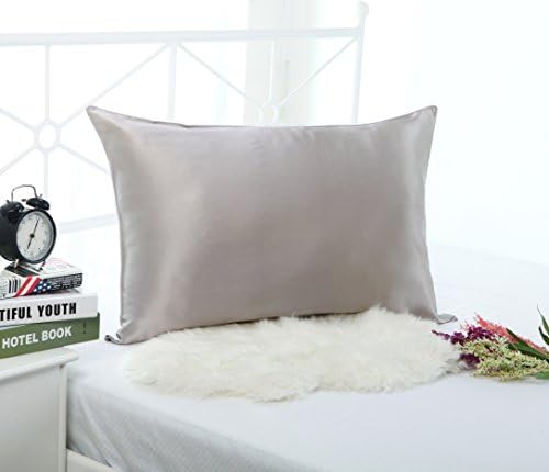 19mm 100% Premium Luxury Pure Mulberry Silk Pillowcase with Cotton Underside for Hair &amp; Facial Beauty Queen/Standard Size 20x30Inch Shams with Hidden Zipper Silver Grey Color ,1pc,19Momme