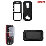 Nokia 5130 Combo Rubber Feel Black Protective Case Faceplate Cover + LCD Screen Protector + Black Horizontal Leather Pouch for Nokia 5130 + Free LiveMyLife Wristband