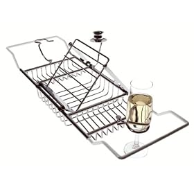 PT Designer Bath Tub Caddy, Chrome (Holds Candle, Book And Champagne Glass)