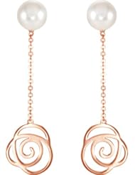 14K Rose Gold Flower Design Pearl Earrings -- LIFETIME WARRANTY