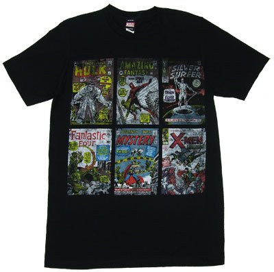  MARVEL HEROES "BIG ISSUE COVERS" Licensed Fine Woven Black Cotton Tee