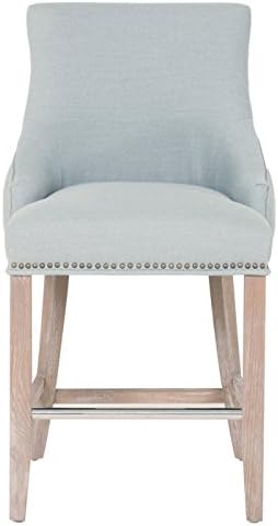 Avenue Fabric Button-Tufted Back Counter Stool with Nail Head Trim and Metal Front Foot Rest