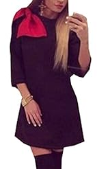 A-line Cotton Above the Knee Round Neck Sweater Sheath  Winter  Shirt Evening Dress/Party Dress/Tunic/Mini Dress  With a Bow(s)