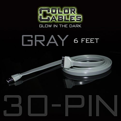Color Cables: Apple 30 Pin Charge and Sync Data Cable (GRAY - 6FT) Glow in the Dark - 1.8M Extra Long - Extra Tough - No Tangle - High-Speed - Premium 30 Pin to USB A Male Cable (LIFETIME WARRANTY)