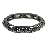 Brianna Collection Floral Hematite Tone Stretch Bracelet
