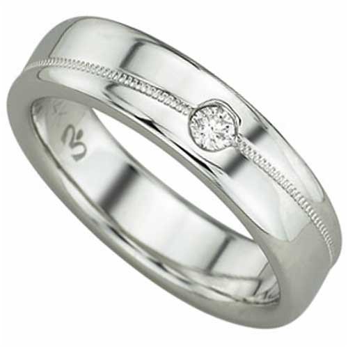 0.06 Ct. Round Brilliant Cut Diamond, 14Kt. White Gold. Diamond Solitaire Women's Band