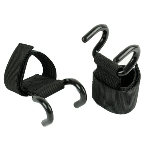 2 x Black Weight Lifting Training Gym Hook Grips Straps Gloves Wrist S... by Generic