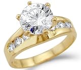 Search : Solid 14k Yellow Gold Solitaire Round CZ Cubic Zirconia Engagement Ring New 1.5 ct