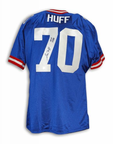 Autographed Sam Huff New York Giants Blue Throwback Jersey Inscribed HOF 82