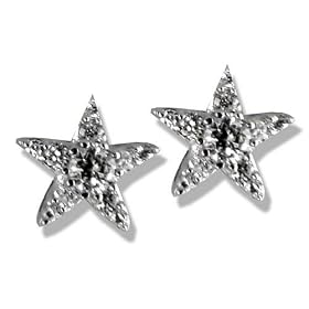 White Gold Plated Sterling Silver Star CZ Earrings