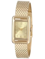 Timex Womens T2P3049J Dress Mini Rectangle Gold-Tone Stainless Steel Bracelet Watch
