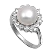 Sterling Silver Ring - Mother of Pearl and Clear CZ - 15 mm x 2 mm, Sizes 5-9