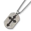 2 Piece Brushed and Black Plated Stainess Steel Cross Dog Tag with 22 Inch Chain
