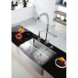 Kraus Stainless Steel Farmhouse Kitchen Sink Chrome Faucet/Dispenser, Chrome