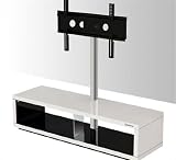 NorStone – Saeby – Meuble TV élégant et contemporain avec support d’écran intégré orientable 30° – Finition Blanc laqué et Noir laqué