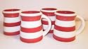 Ronnie's Terramoto Ceramic, Coffee Mug, 10 ounce, Set of 4, Tomato Red Stripes