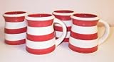 Ronnie's Terramoto Ceramic, Coffee Mug, 10 ounce, Set of 4, Tomato Red Stripes