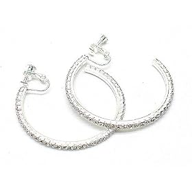 Gorgeous LARGE Austrian Crystal BLING Hoop Clip On/Screw Back Earrings Silver Tone ~ YOUR CHOICE OF SIZE!