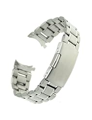 22mm Stainless Steel Bracelet Watch Band Strap Curved End Solid Links Color Silver
