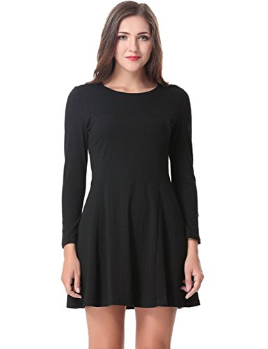 Aphratti Women s Long Sleeve Casual Slim Fit Crew Neck Dress Medium Black