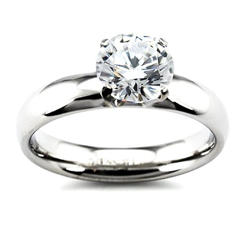 Stainless Steel Solitaire Ring 7mm CZ (Sizes