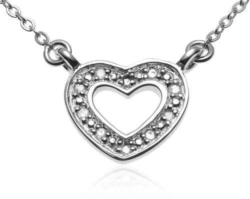 Sterling Silver Diamond Accented Heart Pendant, 18