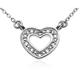 Sterling Silver Diamond Accented Heart Pendant, 18"