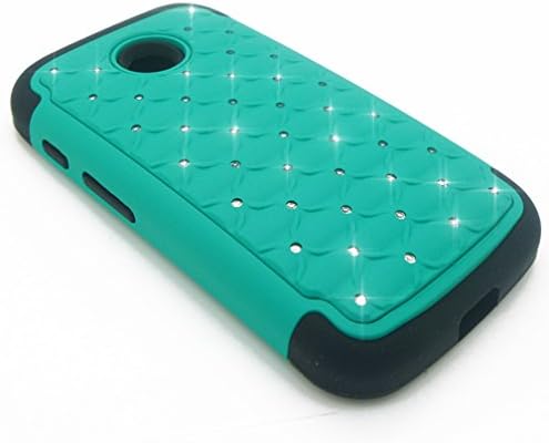 Rugged Case for Straight Talk Moto E Xt830c Crystal-teal-black Silicone Hybrid Cover for Moto E 2014 Model 4.3 Inches