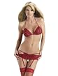 Lace Peek-A-Boo Stretch Bra Garterbelt Open Crotch Panty with Matching Thigh Hi Stockings