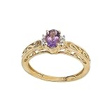 14K Yellow/White Gold 0.01 ct. Diamond and 6 x 4 MM Oval Shaped Amethyst Ring