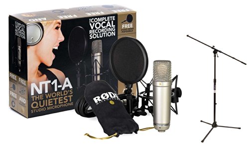 Rode NT1A Anniversary Vocal Condenser Microphone Package with On Stage Tripod Boom Microphone Stand