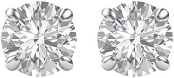 14K White 7.5mm Round Forever Brilliant Created Moissanite 4-Prong Threaded Post Earrings