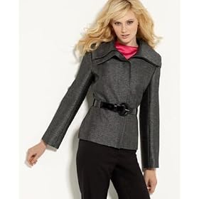 AK Anne Klein Petite Belted Jacket with Oversized Collar