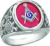 Thumbnail image for 14K White Gold Masonic Mens Ring Sz 10