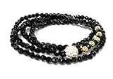 Stretch Four Row Bracelet on 4mm Faceted Onyx with 8mm CZ Clear Pave and Gold Filled Beads Can Be Also Wear As Necklace Handmade