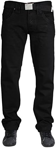 New G72 Denim GD237 Regular Fit Button Fly Jeans With Belt Size W30 L30 Black