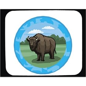 Mouse Pad with buffalo, bison, animal, horns, field