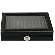 Pen Box Display Storage Black Leather With Lucite Window